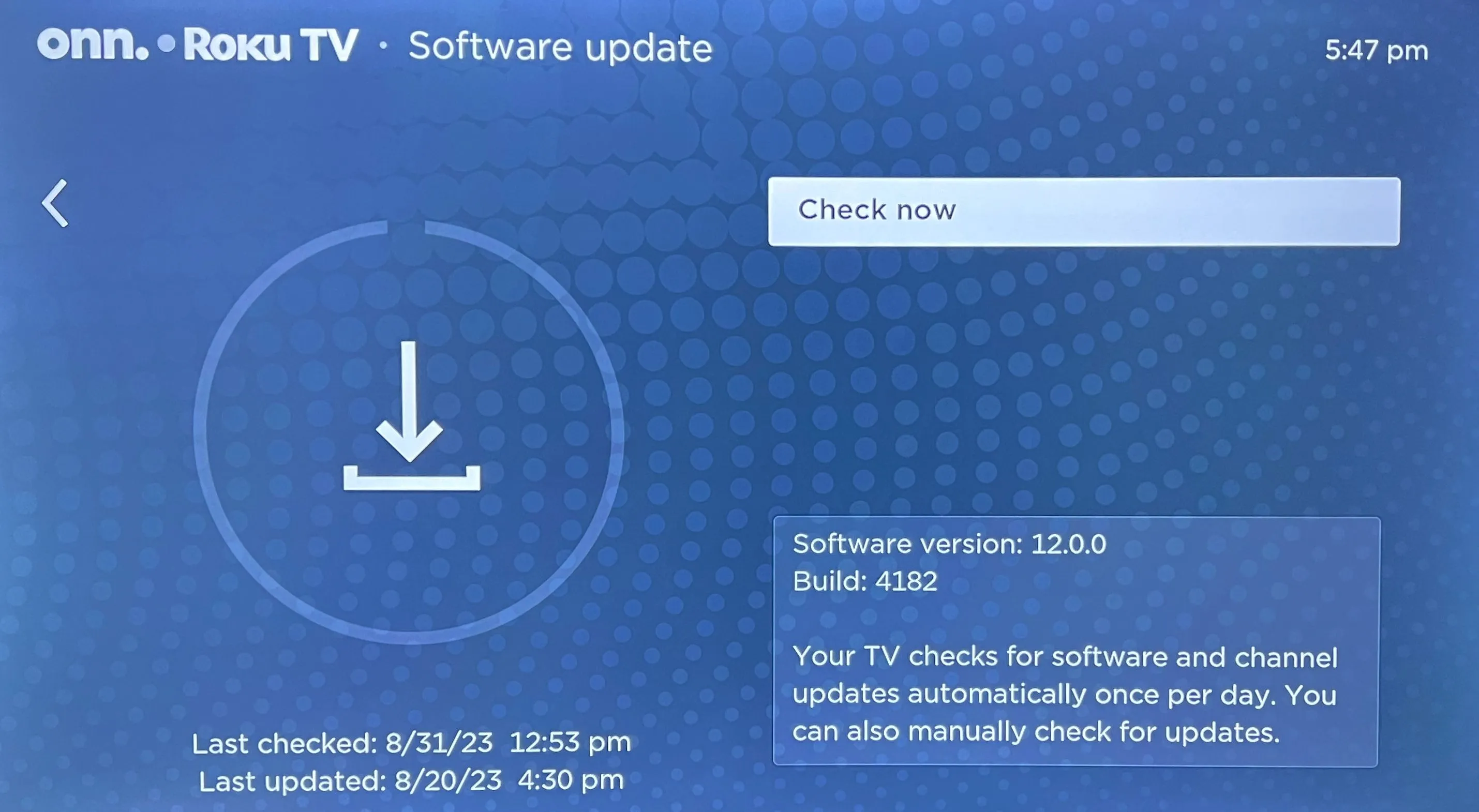 Tùy chọn kiểm tra cập nhật phần mềm Roku TV trong menu cài đặt
