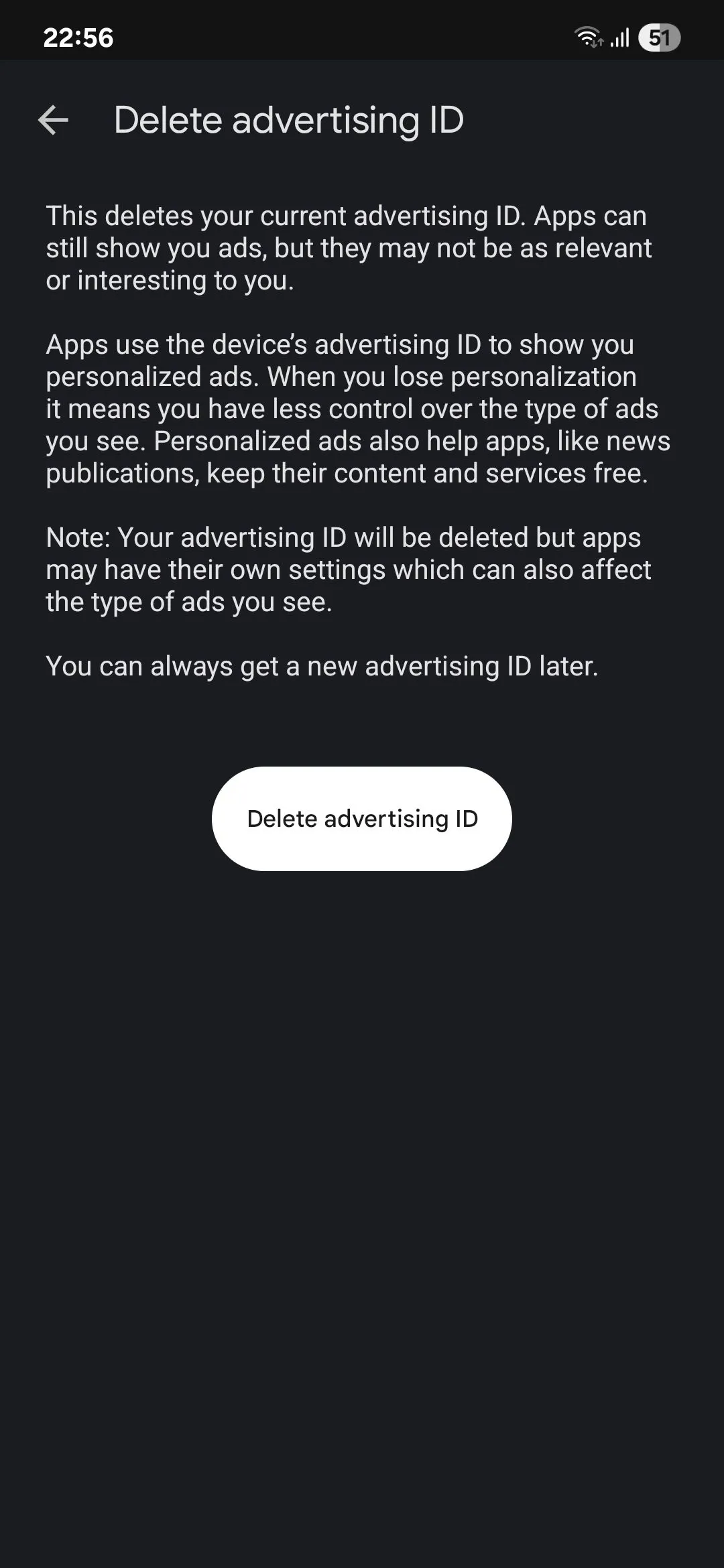 Tùy chọn xóa hoặc đặt lại ID quảng cáo Google trên Android