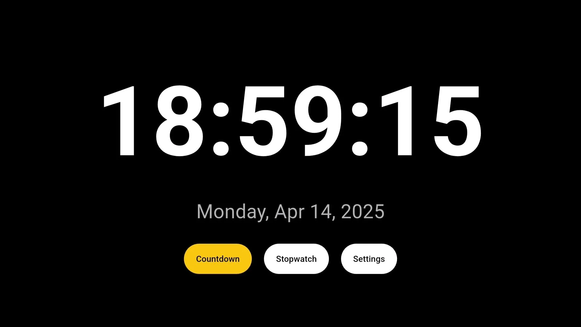 Ứng dụng Clock, Timer &amp; Stopwatch trên Google TV hiển thị các tùy chọn hẹn giờ đếm ngược và bấm giờ, biến Smart TV thành công cụ quản lý thời gian tiện lợi không cần kết nối mạng.