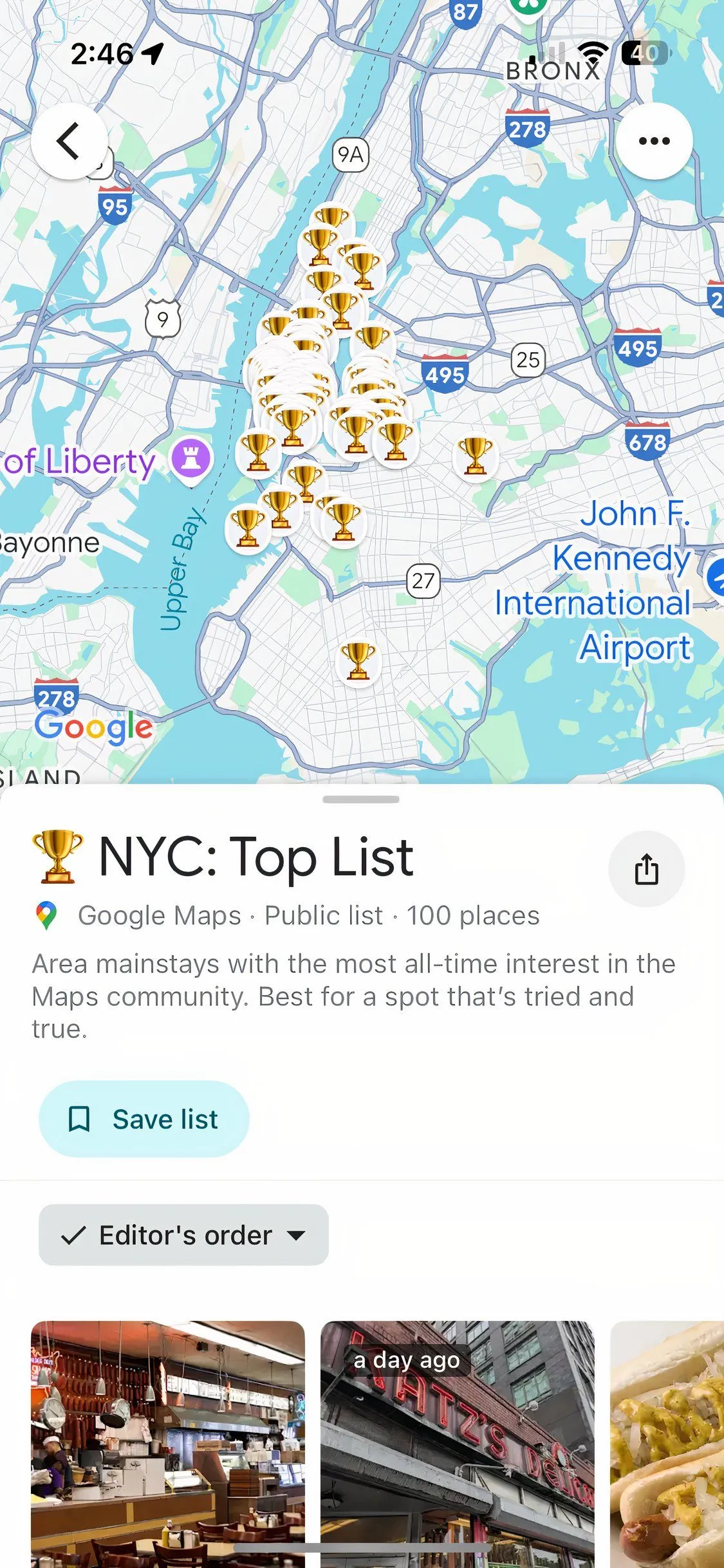 Ứng dụng Google Maps với ví dụ danh sách các địa điểm nổi bật tại thành phố New York