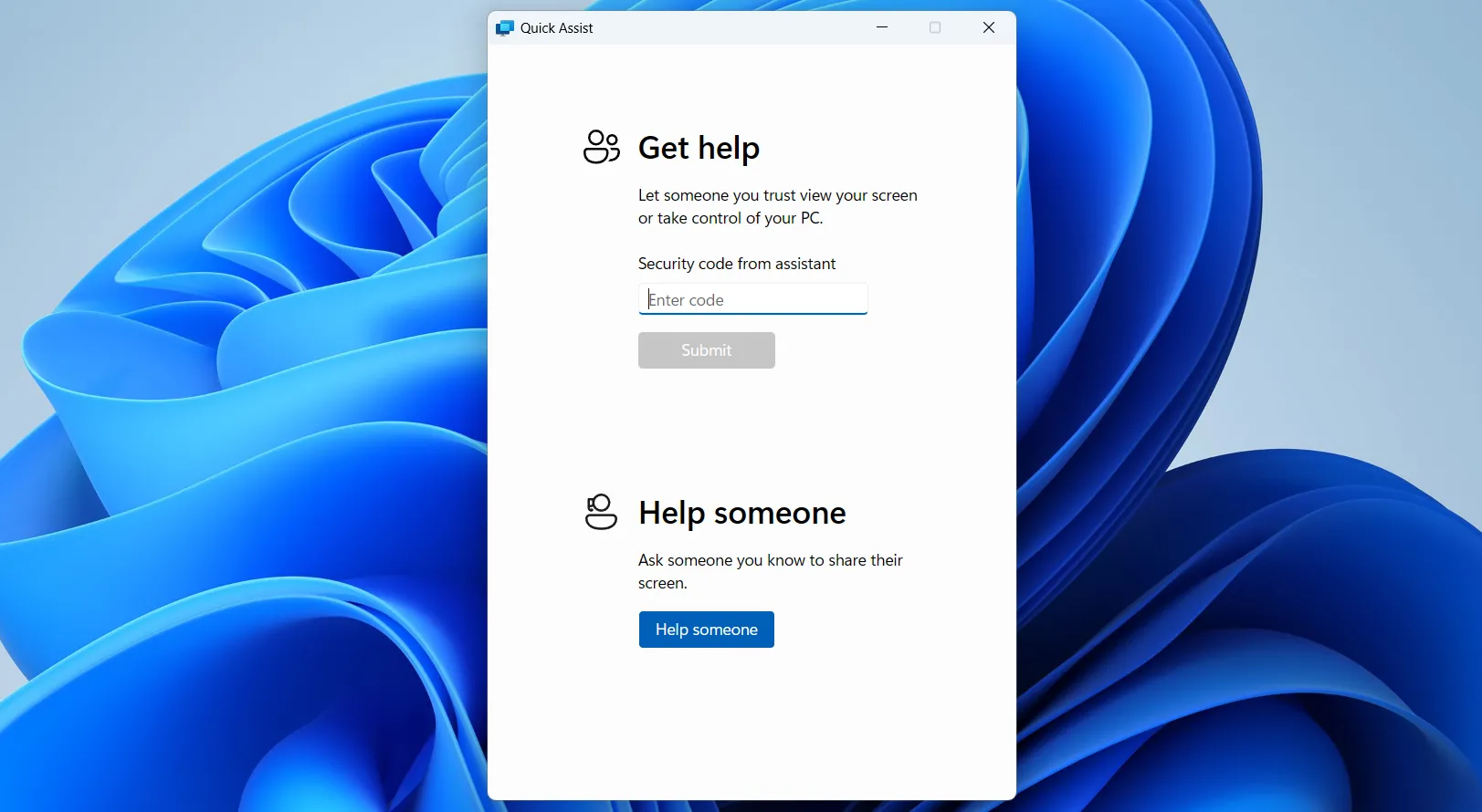 Ứng dụng Hỗ Trợ Nhanh (Quick Assist) trên Windows 11 để điều khiển máy tính từ xa.