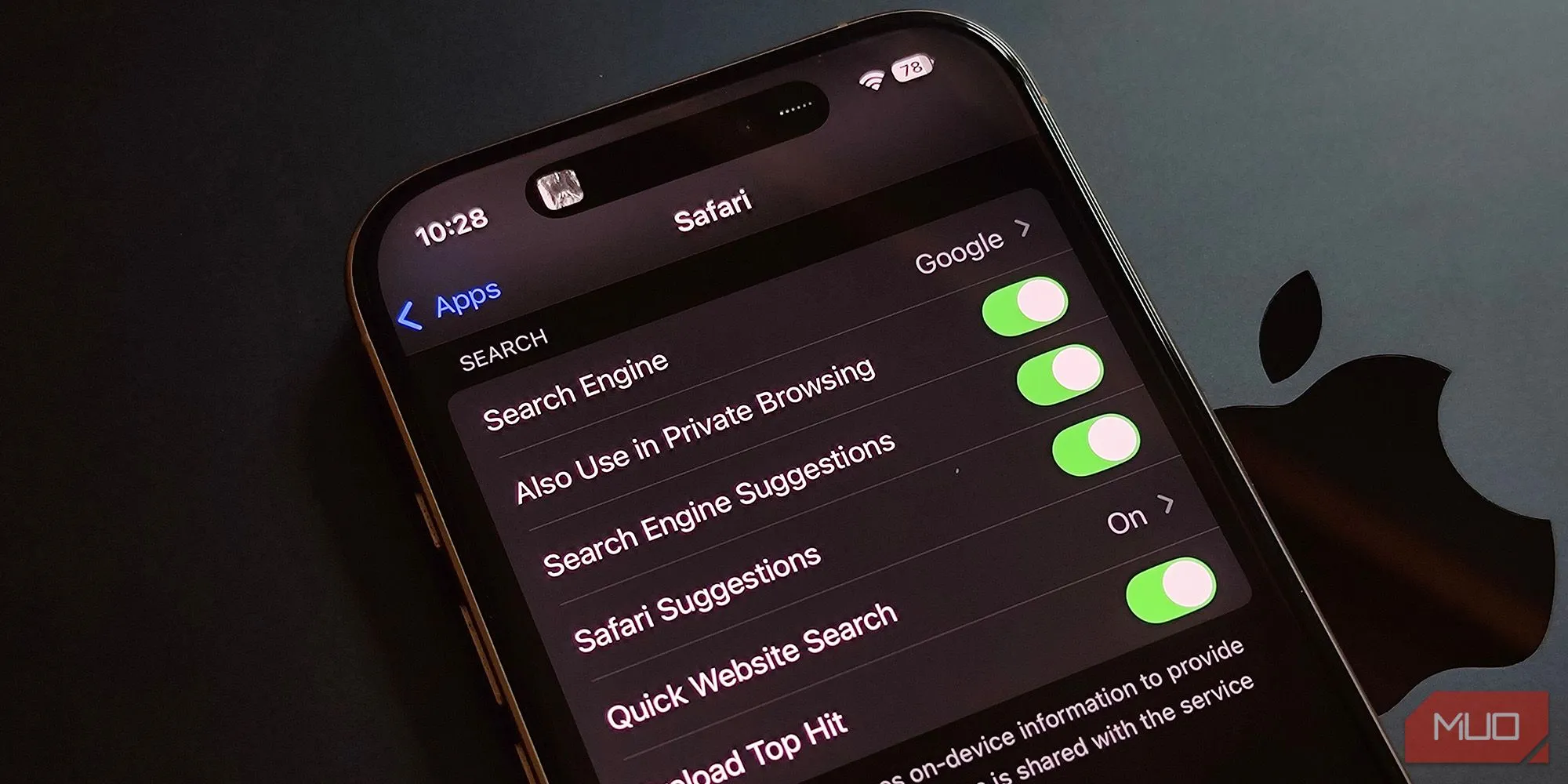 Vị trí cài đặt ứng dụng Safari trong ứng dụng Cài đặt của iOS, minh họa cách Apple phân bổ cài đặt ứng dụng