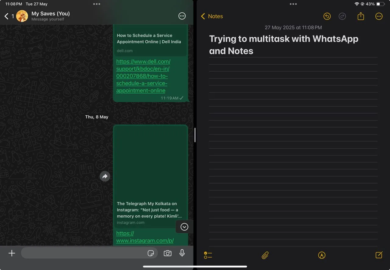 WhatsApp hoạt động song song trong chế độ Split View trên iPad