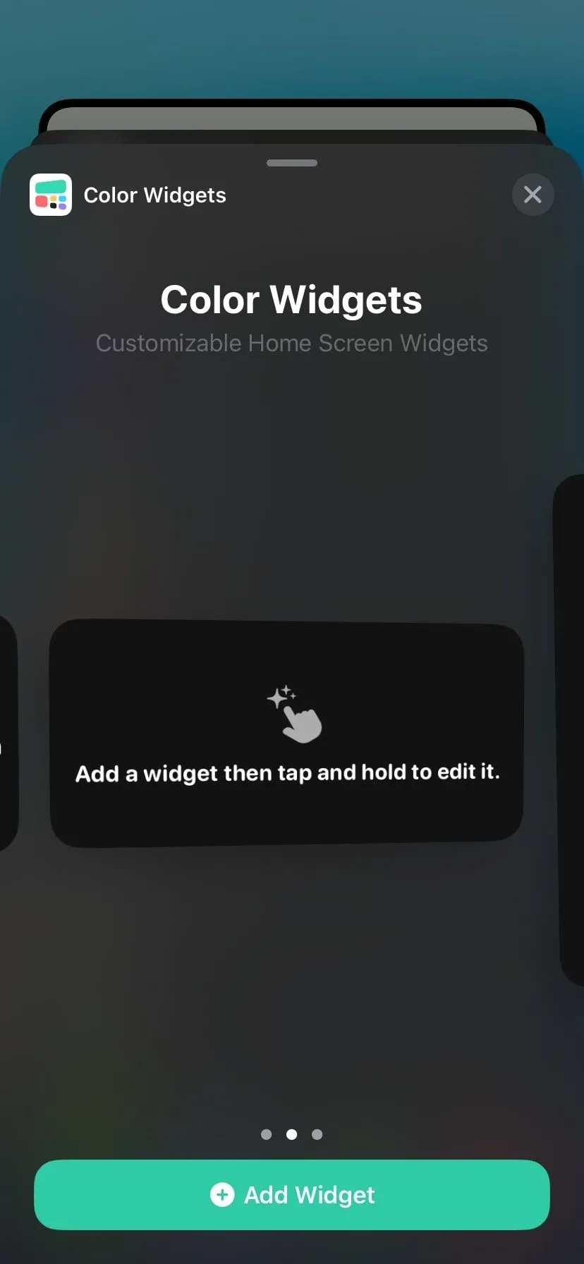 Widget Color Widgets trên trang tiện ích của iPhone