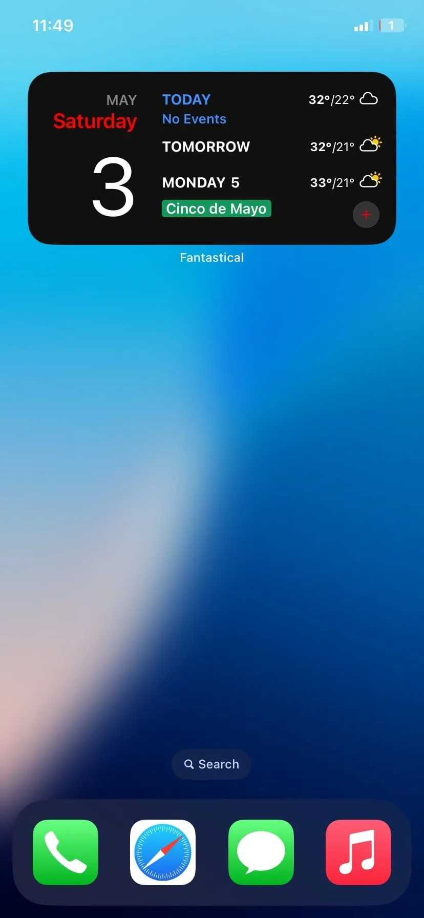 Widget Fantastical hiển thị trên màn hình chính của iPhone