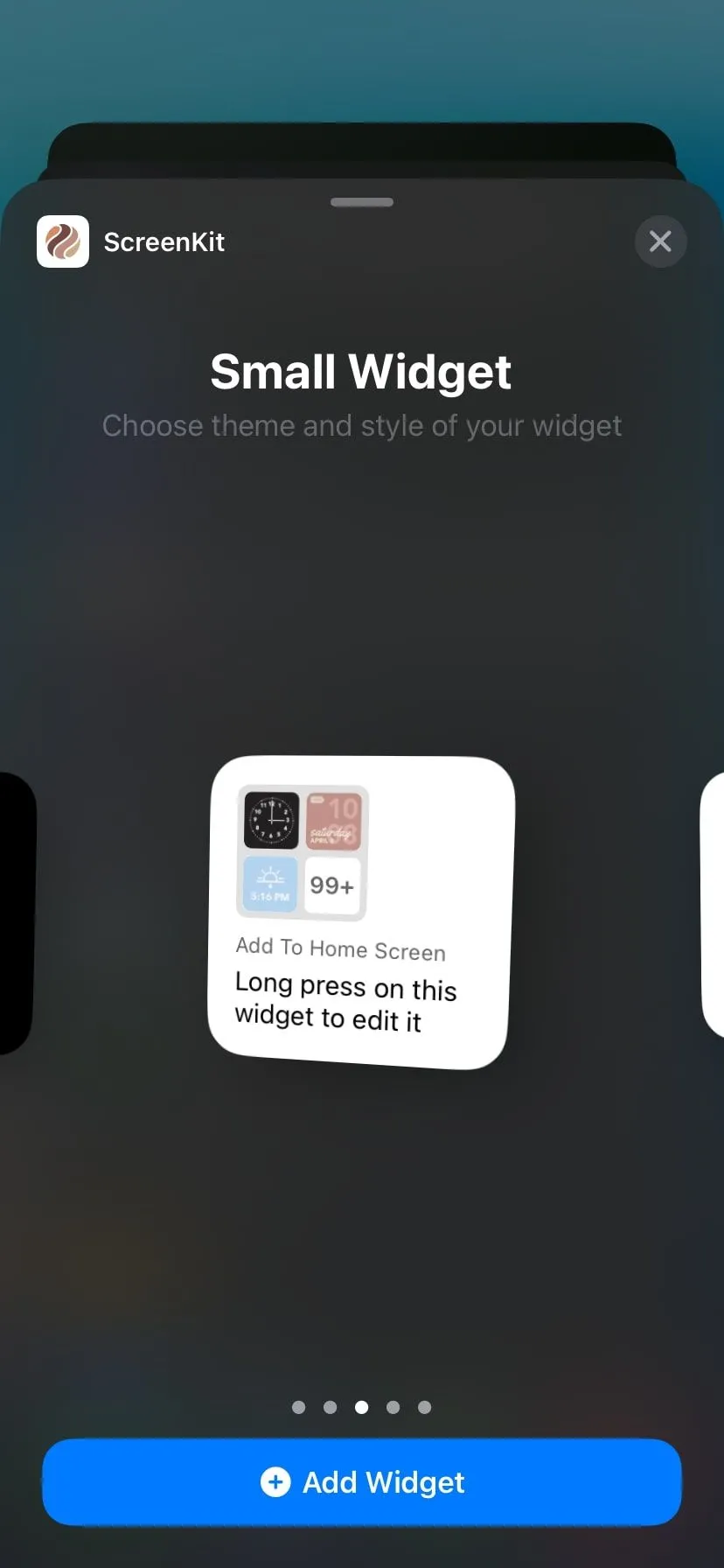 Widget ScreenKit trên trang tiện ích của iPhone