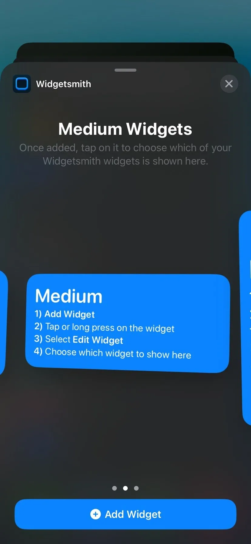 Widget Widgetsmith hiển thị trên trang tiện ích của iPhone